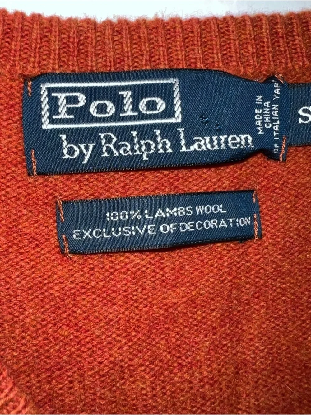 Polo by Ralph Lauren V-Neck Sweater - Rust Orange with Green Pony - Picture 5 of 12